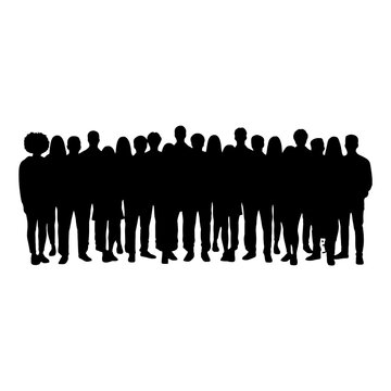 Silhouette crowd of people standing together in a line