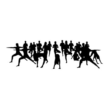 Group of people running together in unity silhouette style