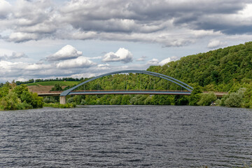Fototapeta premium Steel Tied-Arch Bridge Over Main River at Marktbreit and Segnitz