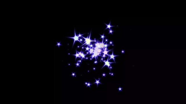 Luxury glittering colorfull particles with sparkling star burst, bright blue glow animation, seamless festive motion graphics, on black screen background professional 4K effects
