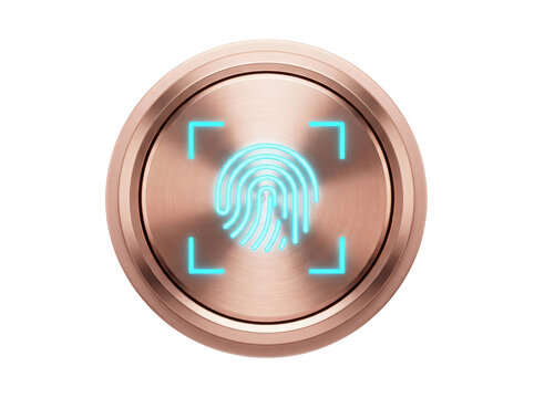 Fingerprint scanner button. Rose gold biometric sensor icon for secure digital access.