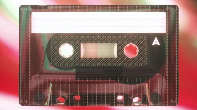 Vintage Music Tape Close-Up Against Colorful Glowing Background
