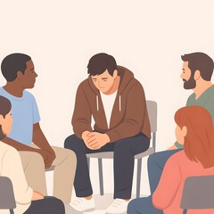 Fototapeta premium Father Attending Postnatal Depression Support Group | New Dad Mental Health Recovery, Emotional Support Meeting
