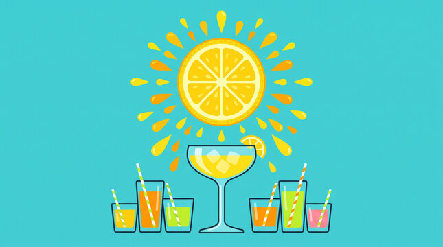 Fresh homemade lemonade pitcher with glasses and sliced lemons on summer kitchen counter illustration lemon juice day lemon squeezer kitchen utensile summer beverage lemonade