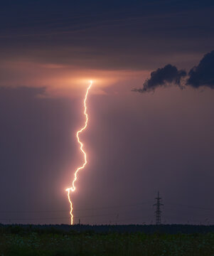 Storm, lightning strike in the horizon, thunder concept