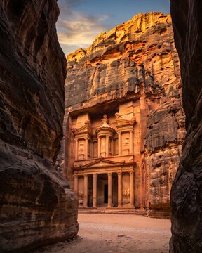 The breathtaking Treasury of Petra revealed through the Siq gorge.