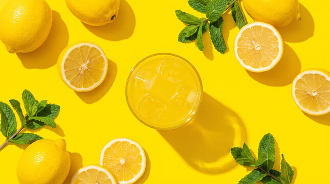 Freshly squeezed lemon juice in glass pitcher with lemon slices and mint leaves on wooden table for national lemon juice day celebration citrous beverage vitamin c summer refres