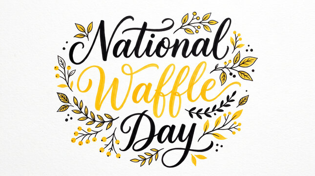 National waffle day celebration graphic design with golden waffle pattern and festive typography for holiday promotion food photography hot drink comfort food digital artwork