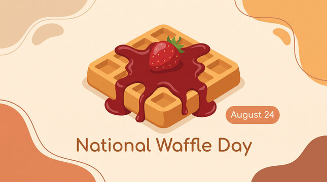 Freshly baked waffles with ripe red cherries and chocolate syrup drizzle on white plate for national waffle day breakfast celebration food photography hot drink comfort food