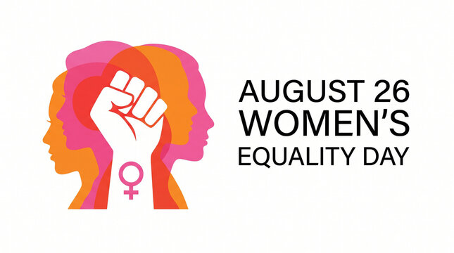 August 26 women's equality day celebration poster with abstract female silhouette and bold typography in colors women rights social justice female empowerment gender equality
