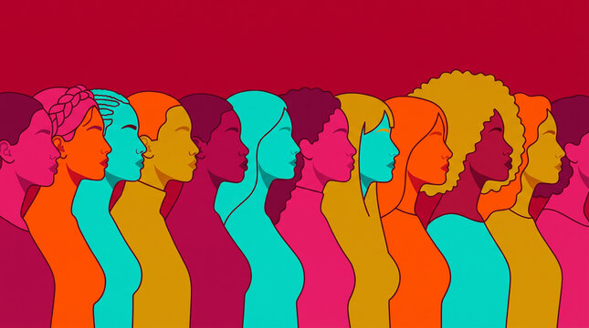 Colorful abstract illustration of diverse women silhouettes in celebration of women's equality day with geometric shapes and modern vector design women empowerment women rights