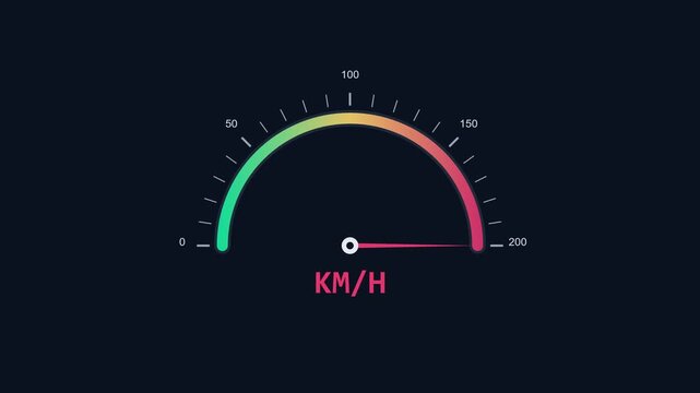 Digital speedometer gauge animation: dynamic km/h speed indicator for automotive ui and performance data visualization 4k