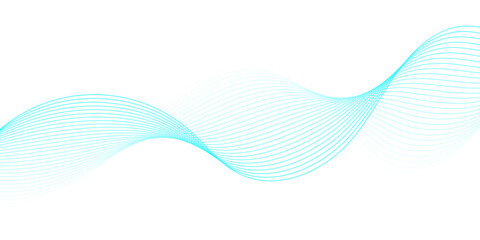 Fototapeta premium Abstract blue and cyan flowing wave lines forming elegant geometric soundwave curves on white background with minimalist motion patterns for technology, audio, connectivity, and digital design.