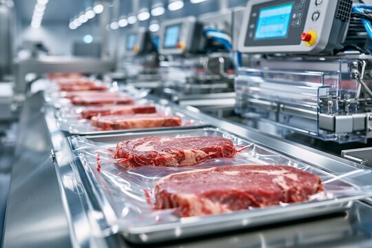 Vacuum Packaging Line Sealing Premium Beef Steaks for Supermarket Distribution in Modern Meat Factory
