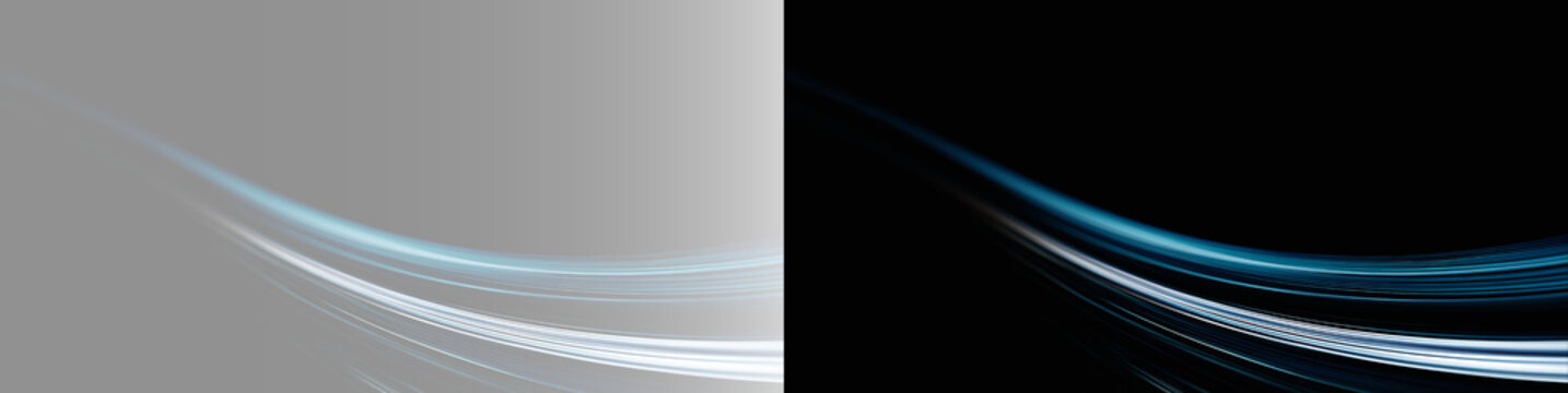 Abstract glowing wave bundle on transparent grey black background, futuristic fluid fiber overlay. Minimalist dark teal and silver stream backdrop, modern tech presentation slide layout PNG