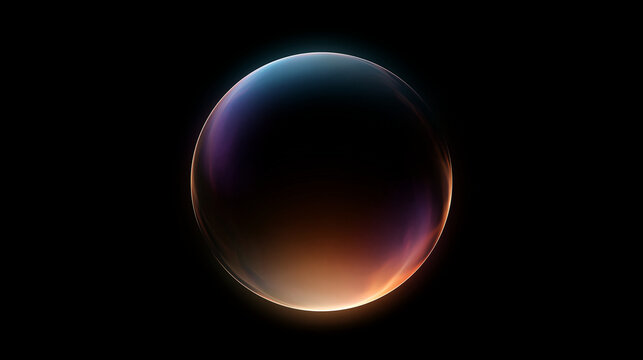 Glowing glass orb with blue and orange gradient light on black background. Abstract energy sphere concept, futuristic energy cores, or atmospheric planetary 