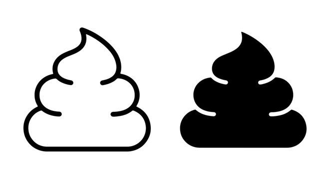 Poop icon, black and white turd symbol, simple outline and solid vector graphic