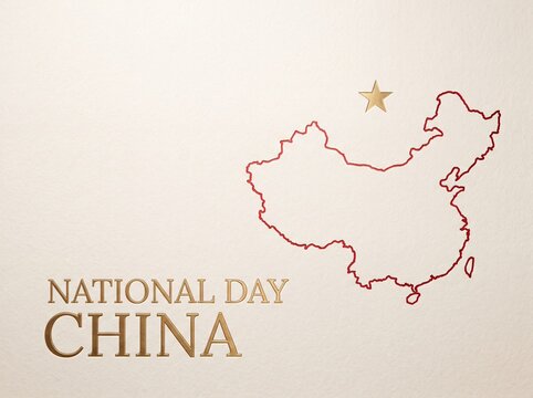 Minimalist map outline of china with a golden star for chinese national day celebration background design