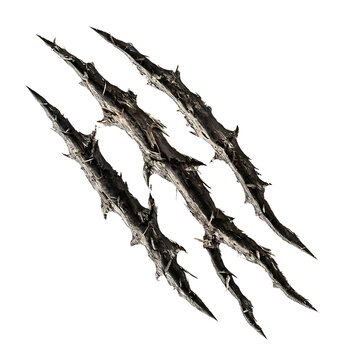 A set of three sharp claw marks isolated on a white background for horror and action design