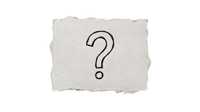 Hand drawn question mark symbol on a piece of torn paper with question uncertainty illustration minimalist business curiosity solution thinking