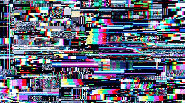 Large Abstract Screen Glitch Texture Background with Digital Noise and Distortion Effect