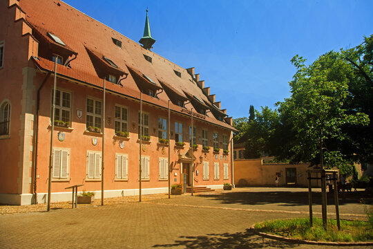 Town hall in Breisach, Germany , It is located on the M&uuml;nsterberg hill, directly opposite St. Stephen's Minster.The current building was rebuilt by 1953 after being destroyed in 1945