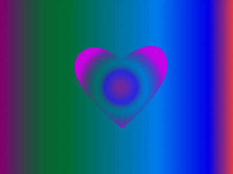 Abstract heart shape with vibrant color gradients and swirling patterns on a blurred background