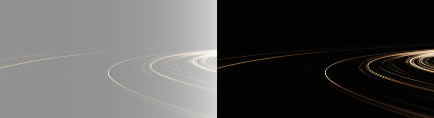 Abstract glowing bronze orbital lines on transparent grey black background, futuristic space ring overlay. Minimalist dark gold curvature backdrop, elegant corporate presentation slide design PNG © Aura Canvas