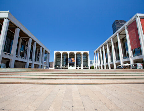 New York City, USA; 28th June 2012: The famous Lincoln Center Plaza home the Lincoln Center for the Permorming Arts that houses the Metroploitan Opera, New York City Ballet and the Juilliard School