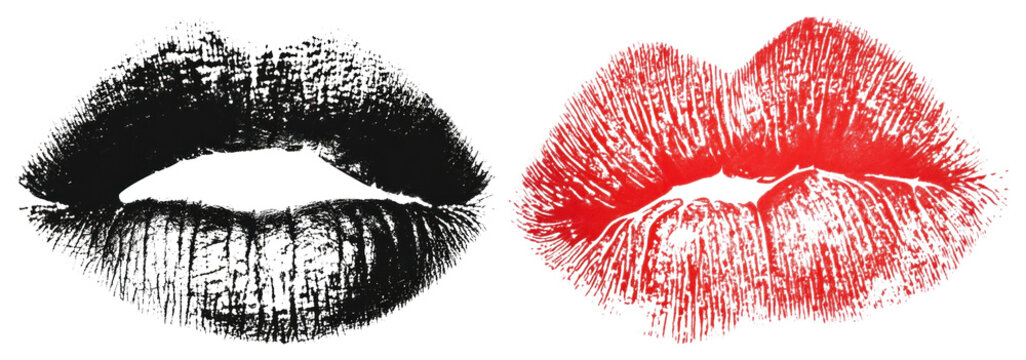 PNG Vibrant lipstick kiss prints on transparent background