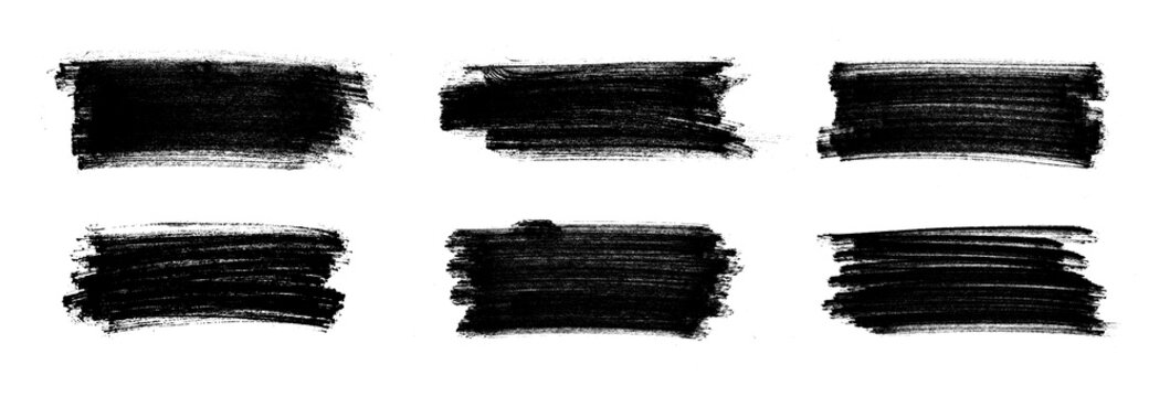 Ink splashes stencil very detailed collection. Bold black paint brush strokes with rough textured edges. Black inked splatter dirt stain splattered spray splash with drops blots. Vector collection