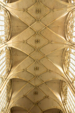 Gothic net vaulted ceiling designed by Peter Parler inside St. Vitus Cathedral in Prague, Czech Republic