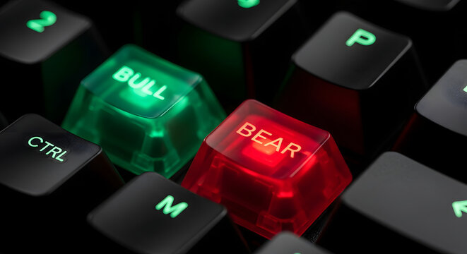 Bull and Bear Keycaps on Professional Financial Keyboard