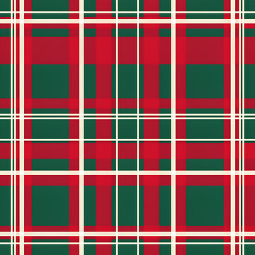 Red, green, and cream tartan plaid seamless pattern background vector illustration