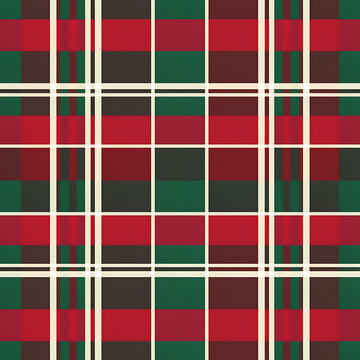 Red, dark green, and cream tartan plaid seamless pattern background vector illustration