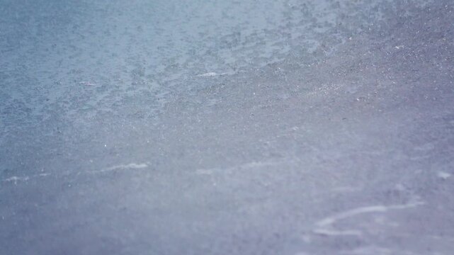 Ice fat on Azov Sea. In calm frosty weather, even salt water freezes, pancake ice forms, and when pores filled, ice crystals merge into flexible mass that extinguishes waves. Like fat skin of sea lion
