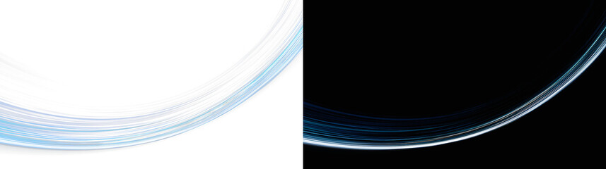 Abstract glowing silver orbital arc on white and black background, futuristic light trace overlay. Minimalist dark steel blue horizon backdrop, modern space science presentation slide design PNG © Creative Lab