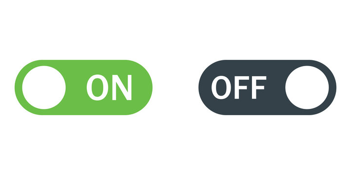 Green on and dark grey off toggle switch buttons for mobile app interface design