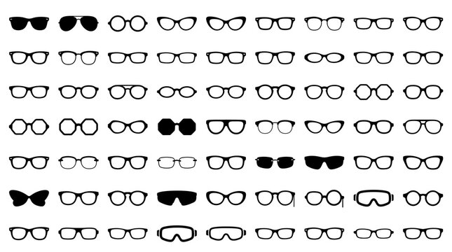 Set of various eyeglasses icons. Collection of different spectacles and sunglasses frames.