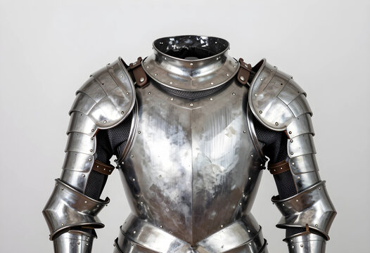 Medieval knight armor torso and arms, historical protection and strength concept, isolated on a clean white background
