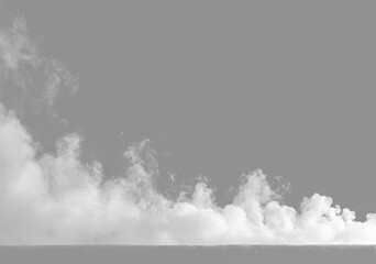 Obraz premium White dense fog and smoke border overlay isolated on grey background.Realistic thick steam rising from bottom. Abstract misty cloud haze texture set