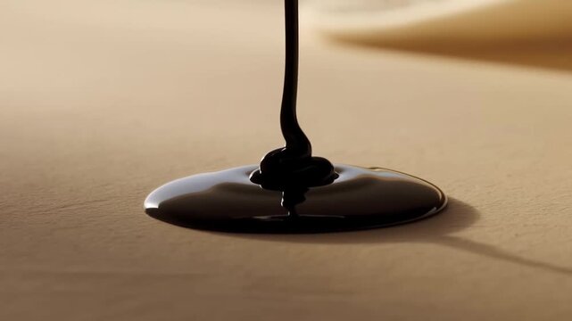 Slow motion close up of viscous liquid drop forming and pooling on paper surface in studio setting
