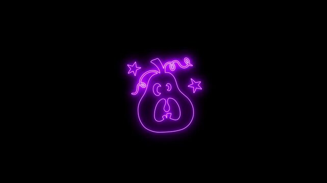 Glowing Purple Neon Halloween Pumpkin Face Animation on Black Background 4K