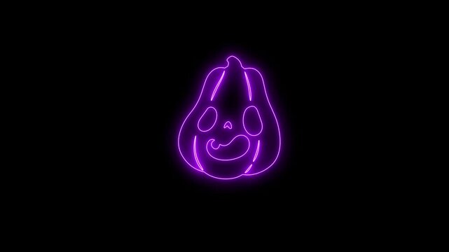 Glowing Purple Neon Halloween Pumpkin Face Animation on Black Background 4K