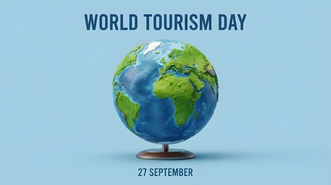 World tourism day conceptual design featuring a globe on a light blue background