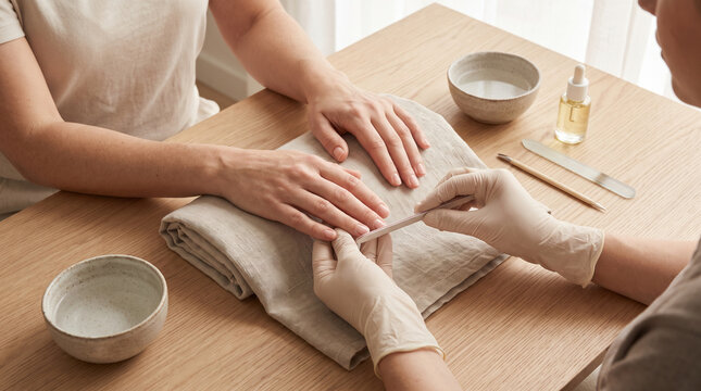 Overhead Natural Manicure Setup for Beauty Service Promotion