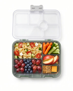 Open grey compartmentalized lunch box