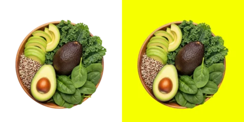 Fresh green avocado salad bowl with healthy vegetables and quinoa served in a wooden bowl for a nutritious organic meal © Visol Studio