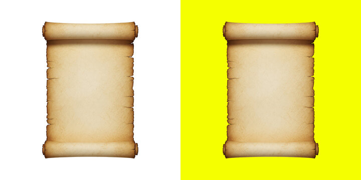 Old vintage paper scroll icon for history or fantasy game design elements with a textured aged parchment look and rolled edges