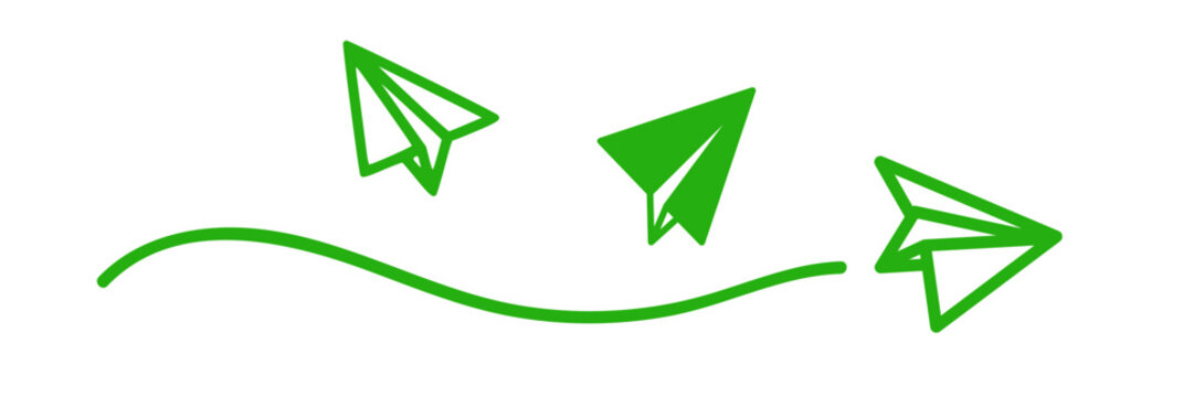 green origami, paper airplane, plane, email icons, mail icon, message icon,  
